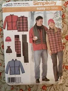 Simplicity Easy to Sew 4803, Unisex Jacke, Weste, Mützen, Schal. XL-XXXL, ungeschnitten - Bild 1 von 2