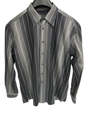 Zanella Men's Shirt Size XL Striped Black Gray Long Sleeve Geometric - Image 1 of 4