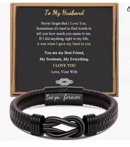 Mens Leather Bracelet Braided Surfer Wristband Stainless Steel Magnetic Clasp UK - Picture 1 of 12