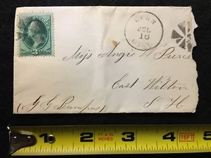 1870-82 ERA {{TINY 4 INCH}} LYNN, MASS. COVER+2 FANCY "WHEEL” CANCELS+3 CENT! - Picture 1 of 4