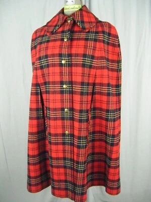 PENDLETON De Colección Años 60 Rojo Negro Cuadros Lana Virgen Botones Dorados Mod Capa-Talla Única Foto 1 de 4