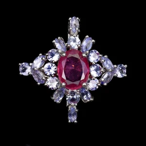 925 Sterling Silver Ring Oval Ruby 9x7mm Tanzanite Natural Gemstone Jewelry Sz 8 - Picture 1 of 10