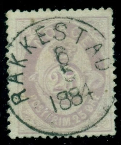 NORUEGA #28, 25ore lila sombreado posthorn, usado con 1878 cxl completo, pequeña mota delgada - Imagen 1 de 1