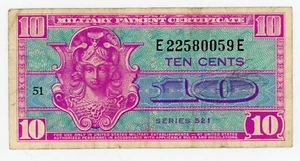 USA/MPC ... P-M30 (Series 521) ... 10 Cents ... ND (1954) ... *F-VF* Block # 51 - Picture 1 of 2