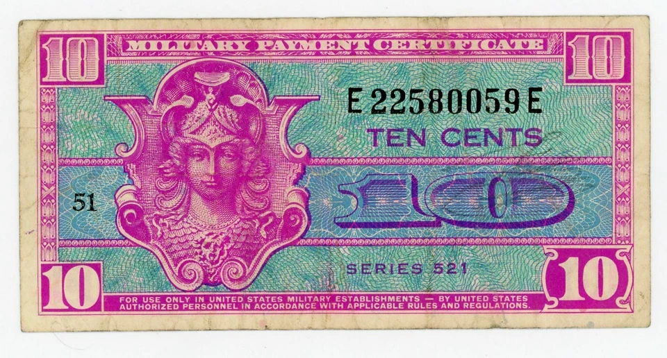 USA/MPC ... P-M30 (Series 521) ... 10 Cents ... ND (1954) ... *F-VF*  Block # 51 - Image 1 of 2
