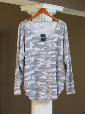 LUCKY BRAND Gray White Waffle Weave Long Sleeve Top Shirt Size 2X NWT $49.50 - Image 1 of 3