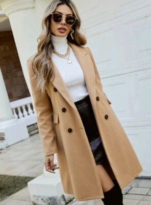 Frenchy double breasted Lapel Collar Camel Long Coat . Abrigo Con Botones Winter Foto 1 de 4