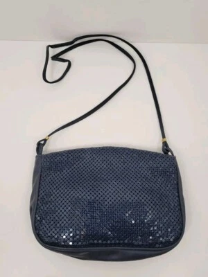 Bolso Bandolera De Colección Whiting and Davis Azul Marino Malla Cuero Cota de Malla Foto 1 de 4