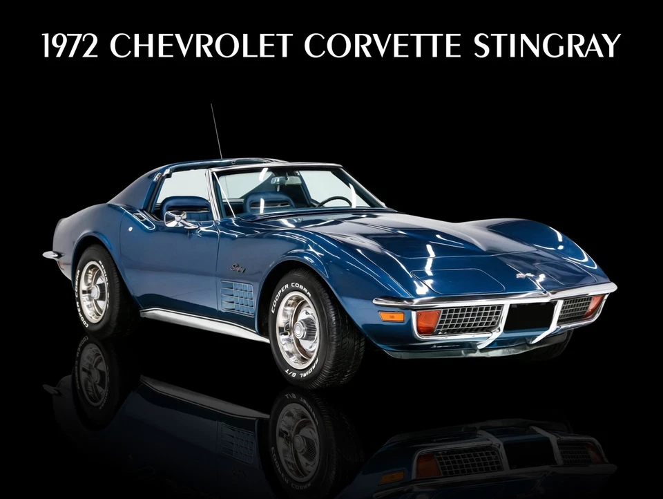 Chevrolet Corvette Stingray 1972 nuevo letrero de metal: aspecto original en azul Foto 1 de 1