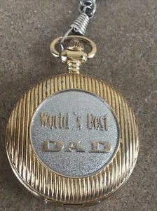Milan Pocket Watch Gold Tone Quartz World Best Dad Running Great New Battery - Picture 1 of 11