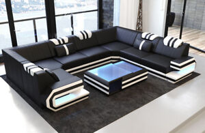 Leder Wohnlandschaft Eckcouch Designersofa Sofa Couch Modern RAGUSA U Form LED