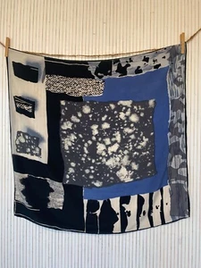 Foulard carré de soie Vintage Bleu Gris Noir Abstrait Cadeau pour Femme FO693 - Imagen 1 de 9
