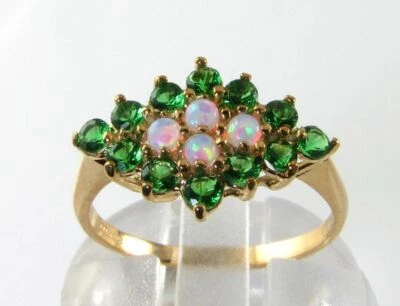 EXUBERANTE ANILLO RACIMO ORO 9CT 9K ÓPALO TSAVORITA GRANATE ART DECO INS CAMBIO DE TAMAÑO GRATUITO Foto 1 de 4