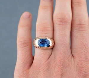 14k Rose Gold Plated Oval Sapphire Christmas Day Gift Men's Jewelry Pure Silver - Picture 1 of 5