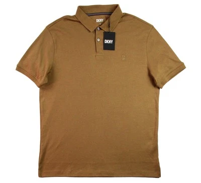 Camisa polo masculina DKNY madeira média marrom vclássica logotipo bordado casual $69 nova - Imagem 1 de 4