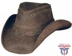 New Men's Brown Stylish Cowboy Hat Western Original Genuine Cow Hide Leather - Picture 1 of 3