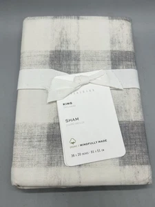 Neu mit Etikett Pottery Barn Rhett Karo Karo KING Kissenbezug, neutral grau elfenbein, Bio - Bild 1 von 7