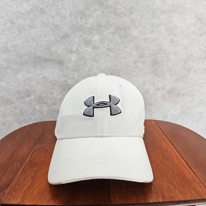 Under Armour Kids Youth SmMd Baseball Cap Hat White Gray Logo Fitted Classic Fit - Picture 1 of 7