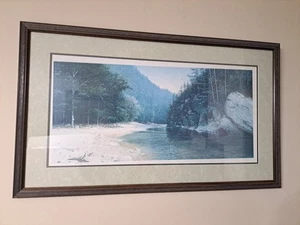 Framed Print By Douglas Cave Mountain River Scene Theme Signed - Picture 1 of 14