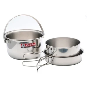Zebra Camping Set Stainless Steel 3Pcs Pot Pan Frypan Cookware Travel Portable - Picture 1 of 12