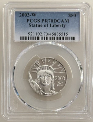 2003-W $50 PLATINUM EAGLE STATUE OF LIBERTY PCGS PR70 DCAM 1/2 Ounce - Image 1 of 2