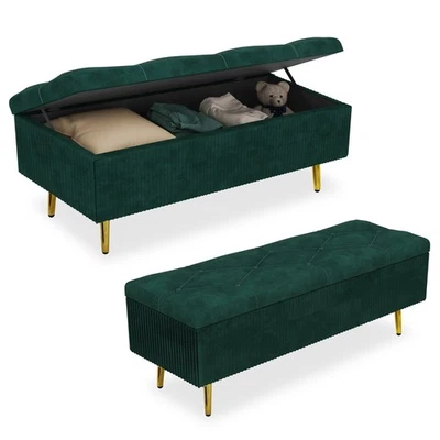 Polsterbank mit Stauraum Europäische Stauschrank Garderobenbank Dunkelgrün - Bild 1 von 4