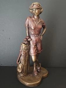Austin Sculpture GOLF OUTING Lady Golfer Bronze Finish Statue Heath Signed 15 in - Picture 1 of 8