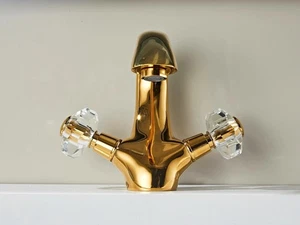 Gold Pvd double crystal handles Single hole bathroom sink faucet mixer tap - Picture 1 of 6