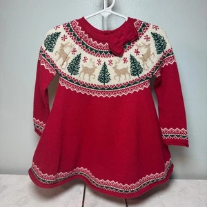Tahari Christmas Fair Isle Sweater Dress 24 Months Red Beige Reindeer - Picture 1 of 6
