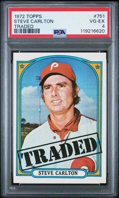 1972 TOPPS #751 STEVE CARLTON TRADED VG-EX PSA 4 (HI SERIES, UNREAL PSA 4) - Image 1 of 2