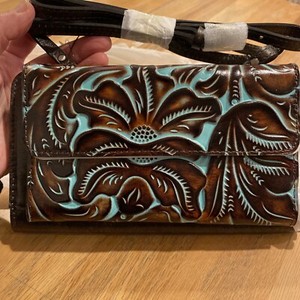 PATRICIA NASH Tooled Turquoise Vintage LEATHER Alberese CROSSBODY Bag