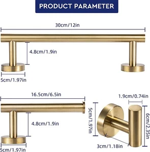 Gold Bathroom Accessory Set 12" Hand Towel Paper Holder & Robe Hook - Picture 1 of 8