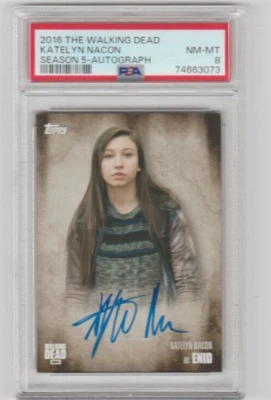 TOPPS WALKING DEAD SEASON 5 KATELYN NACON/ENID AUTOGRAPH CARD PSA GRADE NM-MT 8! - Image 1 of 2