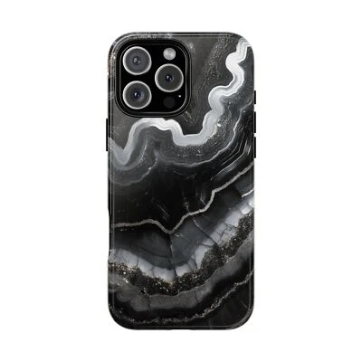 Funda de teléfono negra plateada mármol geoda gris para iPhone, Samsung Galaxy, Pixel Foto 1 de 3