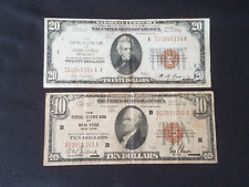 2 Depression Era $10 -$20 1929 Emergency Issue Notes Frbn's. #6