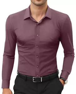 Stretch Mens Dress Shirts Long Sleeve Slim Dress Shirts for Men Muscle Wrinkl... - Picture 1 of 9