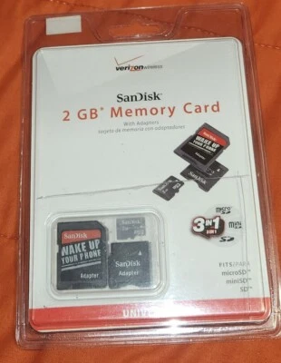 SanDisk 2 GB Memory Card  Full Size SD Adapter Verizon Wireless 2 in 1 - Image 1 of 2
