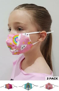 Pack Of 3 Girls Kids Reusable Adjustable Face Masks With Bag - Picture 1 of 6