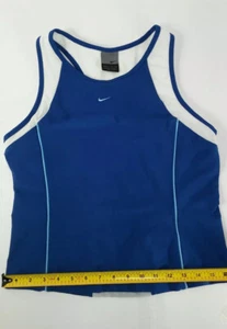 Nike Dri fit Women Running Athletic Gym Yoga Blue, White Sports Bra Top Size Lg - Picture 1 of 12