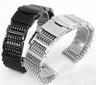 20-24 Silver H-link Co-shark Milanese Mesh Strap Bracelet Watch Band Solid Clasp