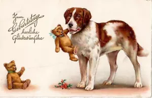 Seltene antike Vintage Litho Anfang 1900. Postkarte Süßer Hund - Bild 1 von 2