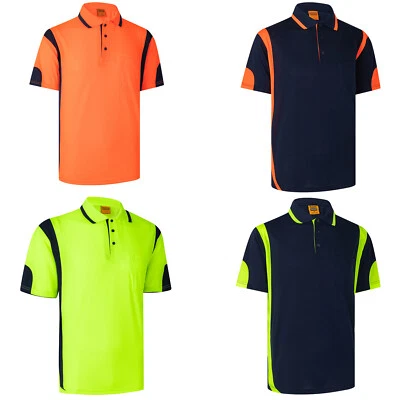 HI VIS Polo Shirts Short Sleeve Work Tops Tee Tradie Safety Workwear Reflective - image 1 of 4