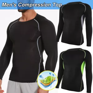 Mens Compression Top T-Shirt Long Sleeve Base Layer Workout Sports Quick Drying - Picture 1 of 24
