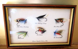 GERAHMTES SET 6 ENGLISCHE LACHSFLIEGEN Top Qualität Vintage. Siehe Beschreibung. A1 - Bild 1 von 8