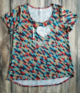 Lularoe Multi-color I Heart Love Supply Front Graphic Classic T Shirt Women sz L - Picture 1 of 3