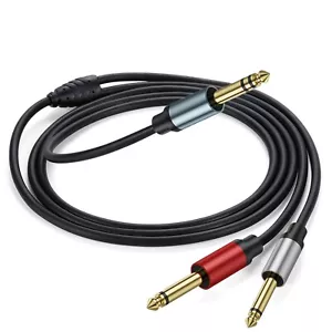 6.35mm Stereo Male to 2 6.35 Female Y Splitter Mono Audio Cable Extender Cords - Picture 1 of 6