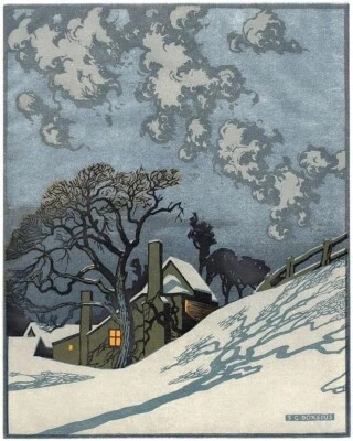 Snowy Landscape Sylvan G. Boxsius 1925 Linocut Winter Scene Art Print Décor - Image 1 of 2