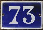 Old blue French house number 73 BIS door gate wall plate steel enamel sign