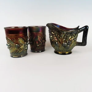 Northwood Carnival Glass Acorn Burrs Tumblers & Creamer Set Iridescent Damage - Picture 1 of 16
