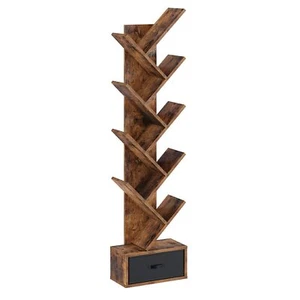 Bookshelf with Drawer 9 Tree Wooden Bookshelves Storage Rack - Picture 1 of 7